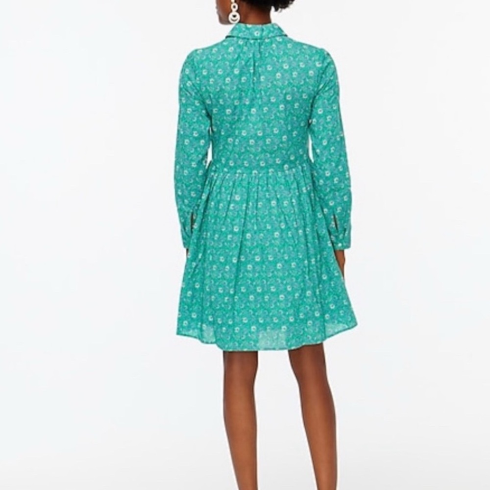 J.Crew Emerald Printed Cotton Mini Shirt Dress (10) - Picture 2 of 5